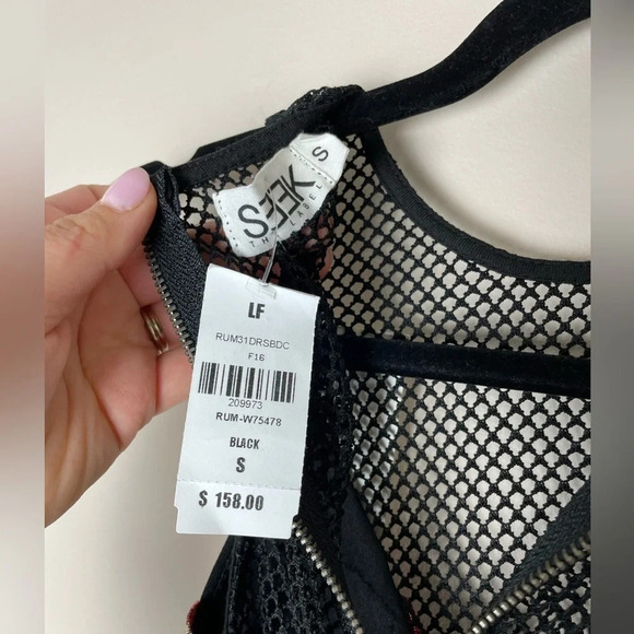 SEEK the Label | Black Floral Embroidered Mesh Panel Deep V Bodycon Dress Small - Picture 2 of 6
